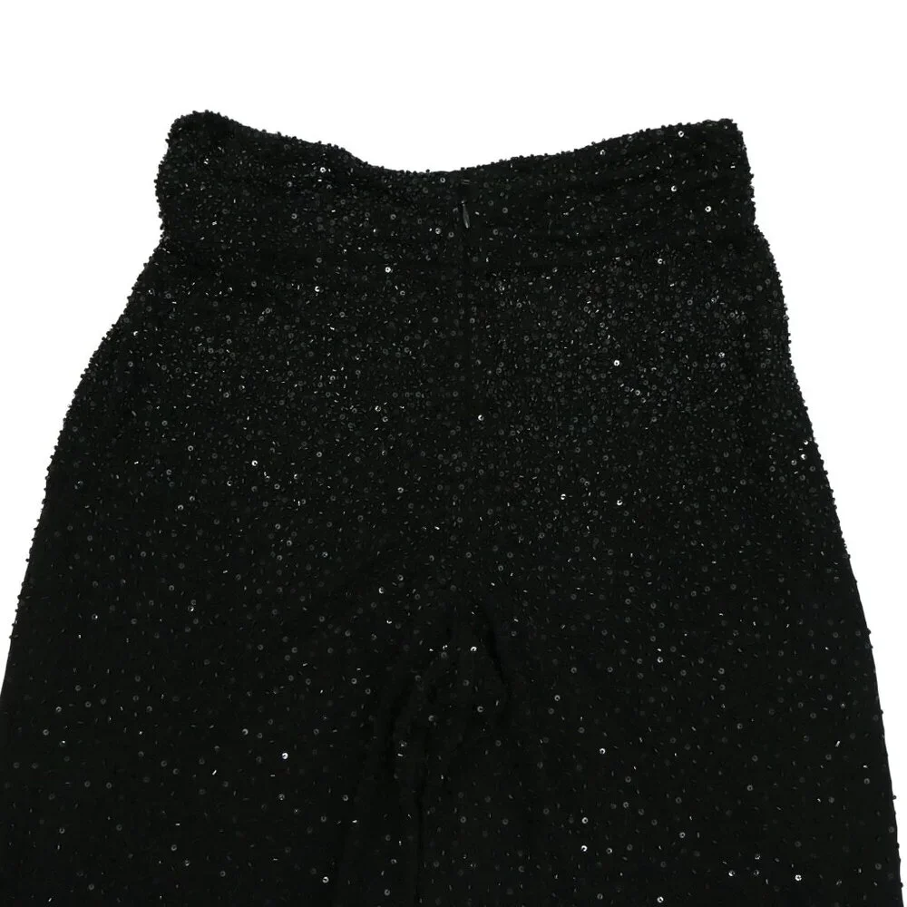 Giorgio Armani Black Beaded Rayon Blend Wide Leg Evening Pants 10 *Flawed
